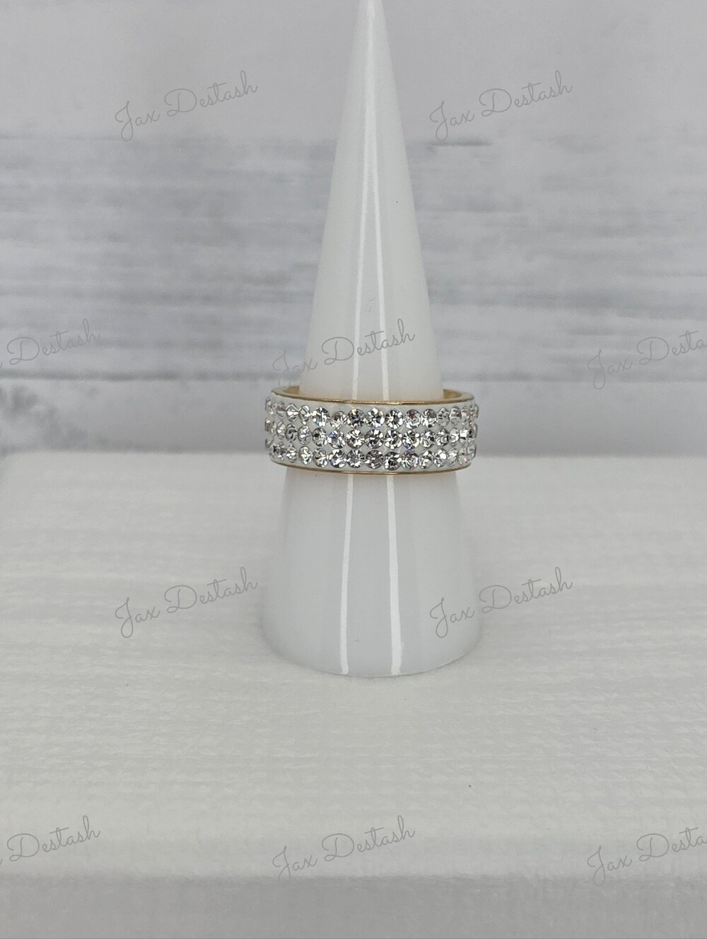 Stainless Steel Crystal Pave Band Ring - Gold Tone Finish